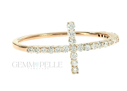 14K Gold Diamond Cross Ring