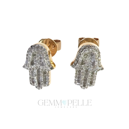 Small Micro Pave Diamond Hamsa Stud Earrings