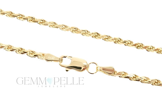 14k Yellow Gold Diamond Cut Solid Rope 20 Inches 2.5mm