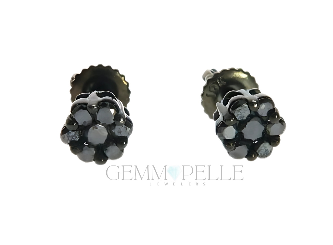 10K Black Gold Cluster Earrings