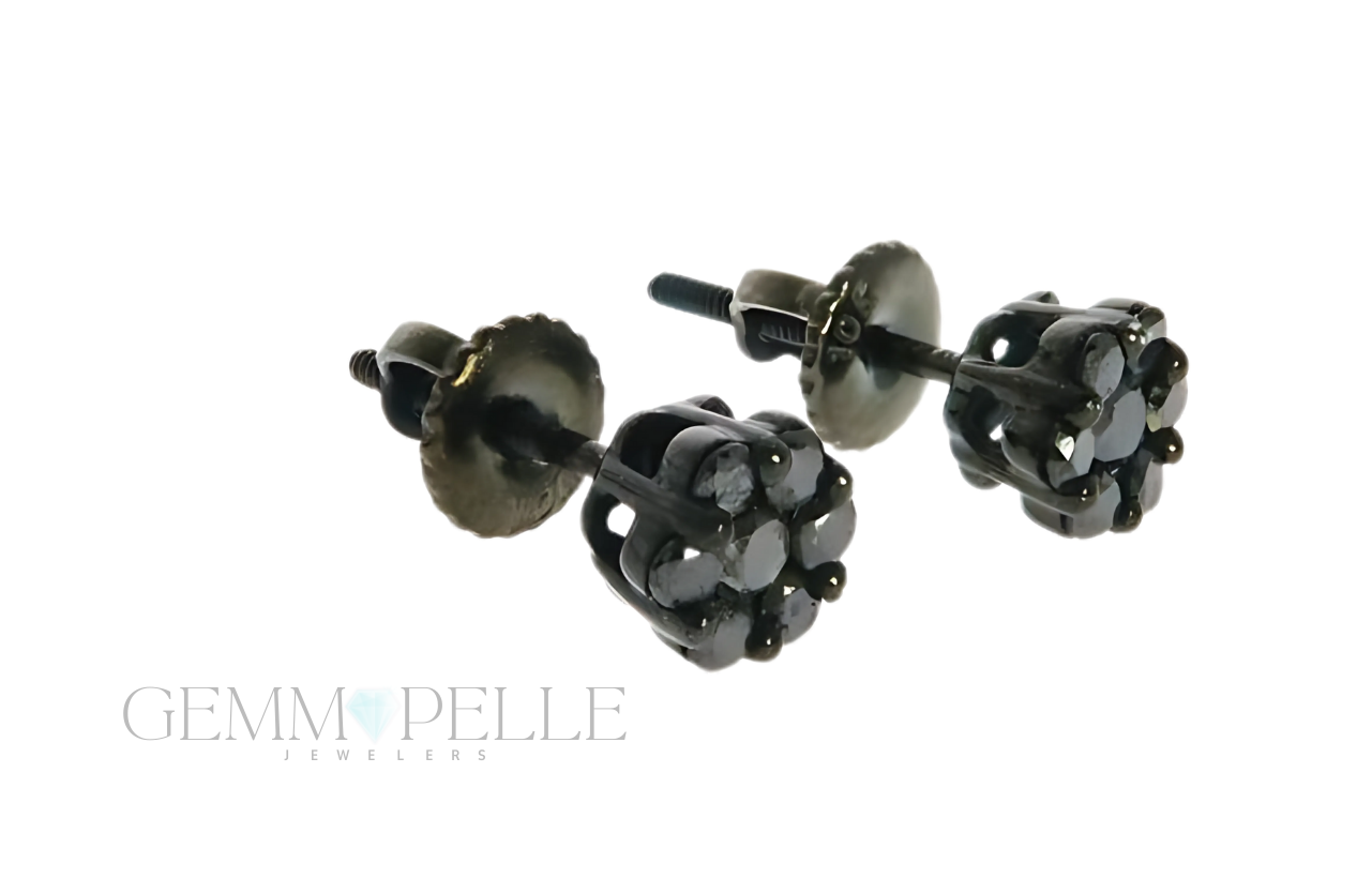 10K Black Gold Cluster Earrings