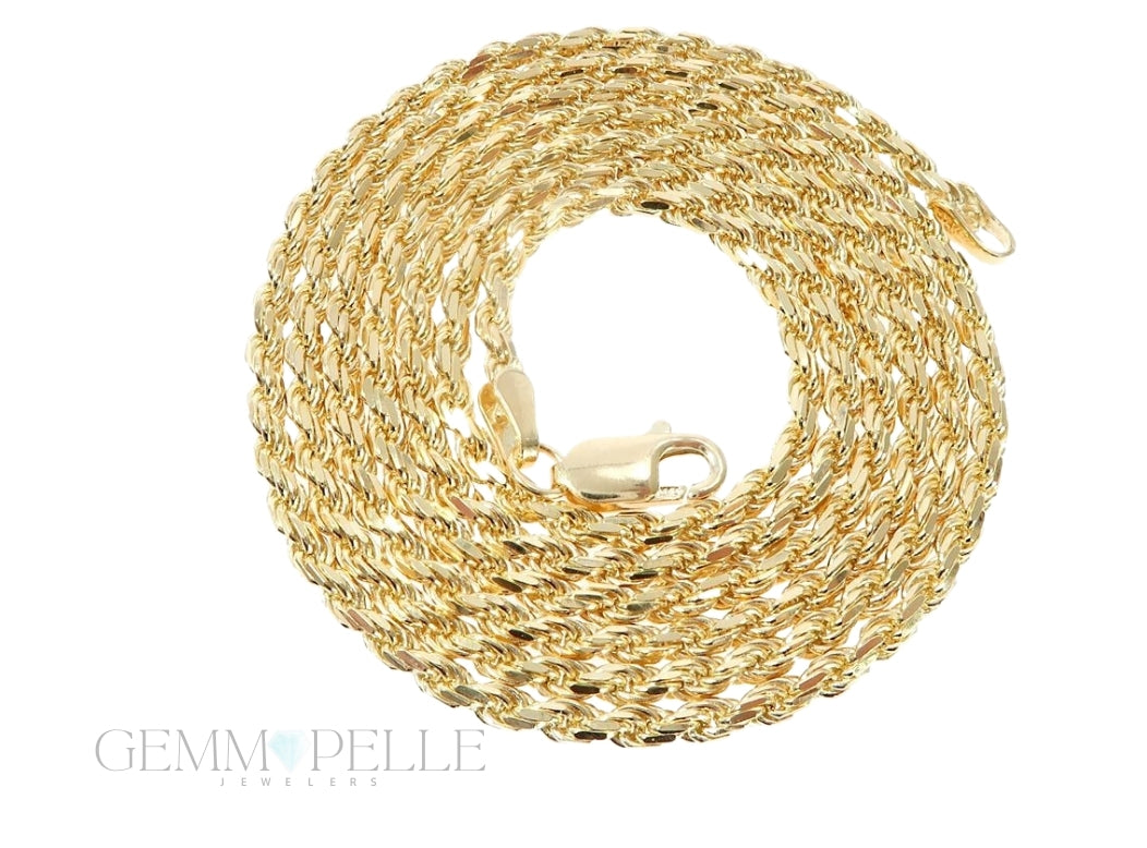 14k Yellow Gold Diamond Cut Solid Rope 20 Inches 2.5mm