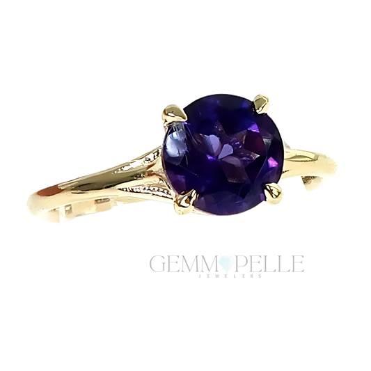 14K Gold Purple Amethyst Solitaire Engagement Ring