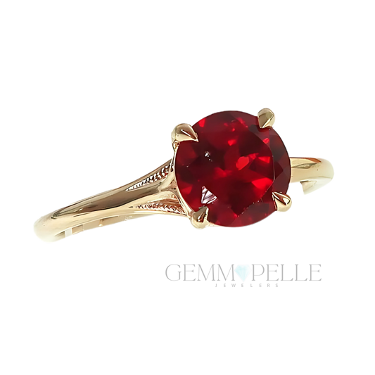 14K Gold Garnet Solitaire Engagement Ring